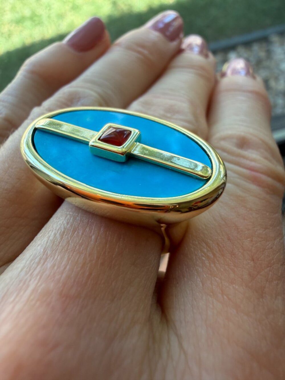 NIB Connie Craig Carroll Sophie Blue Magnesite & Cherry Red Agate East-West Ring